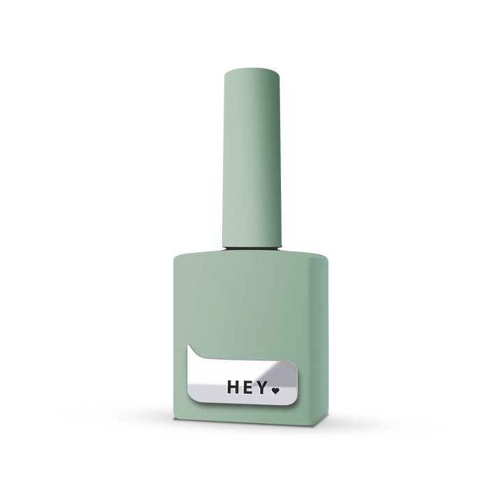 Matte green UV gel polish bottle for manicure and pedicure with HEY label.