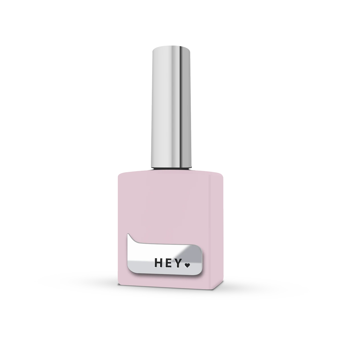 Light pink gel polish bottle with silver cap and 'HEY' label for manicure nail art