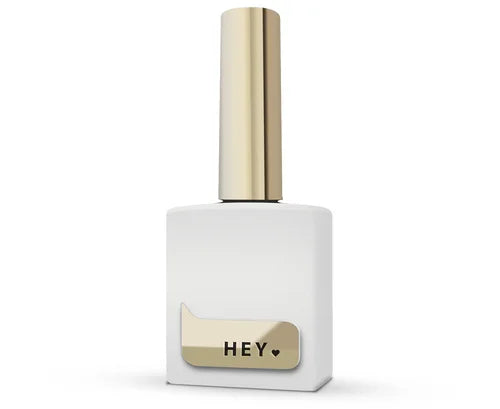 White UV gel nail polish bottle with gold cap and metallic label for manicure