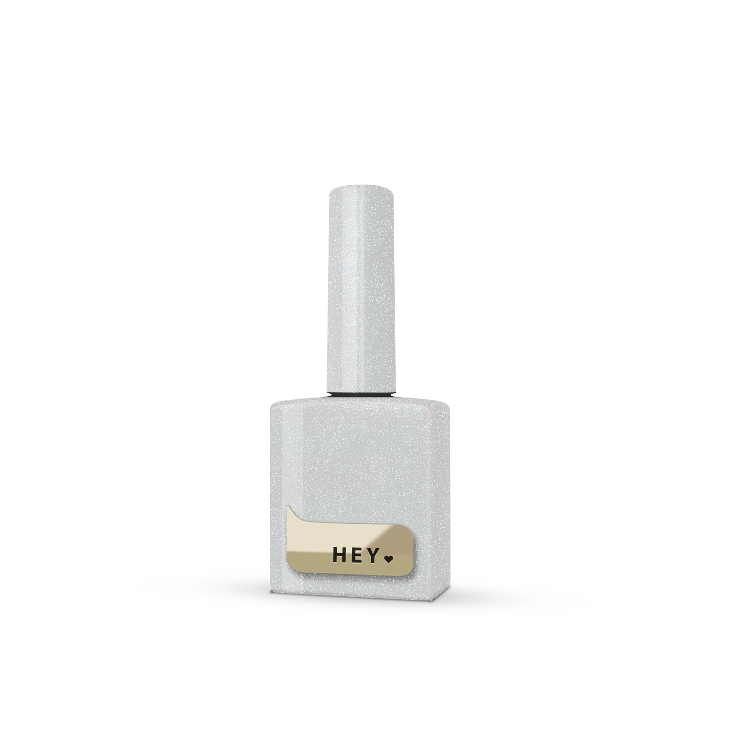 Shimmery white gel nail polish bottle with gold label for manicure and pedicure
