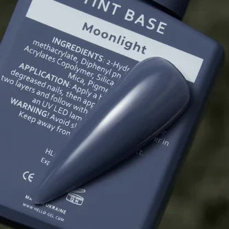 Swatch of moonlight grey UV gel nail polish on product label