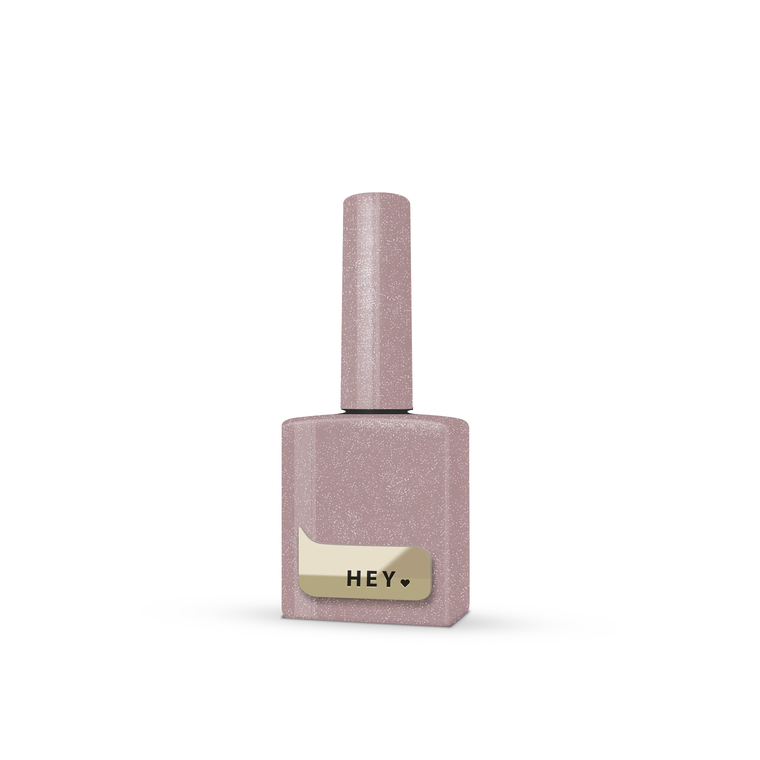 Sparkling mauve gel nail polish bottle with HEY label, professional manicure product