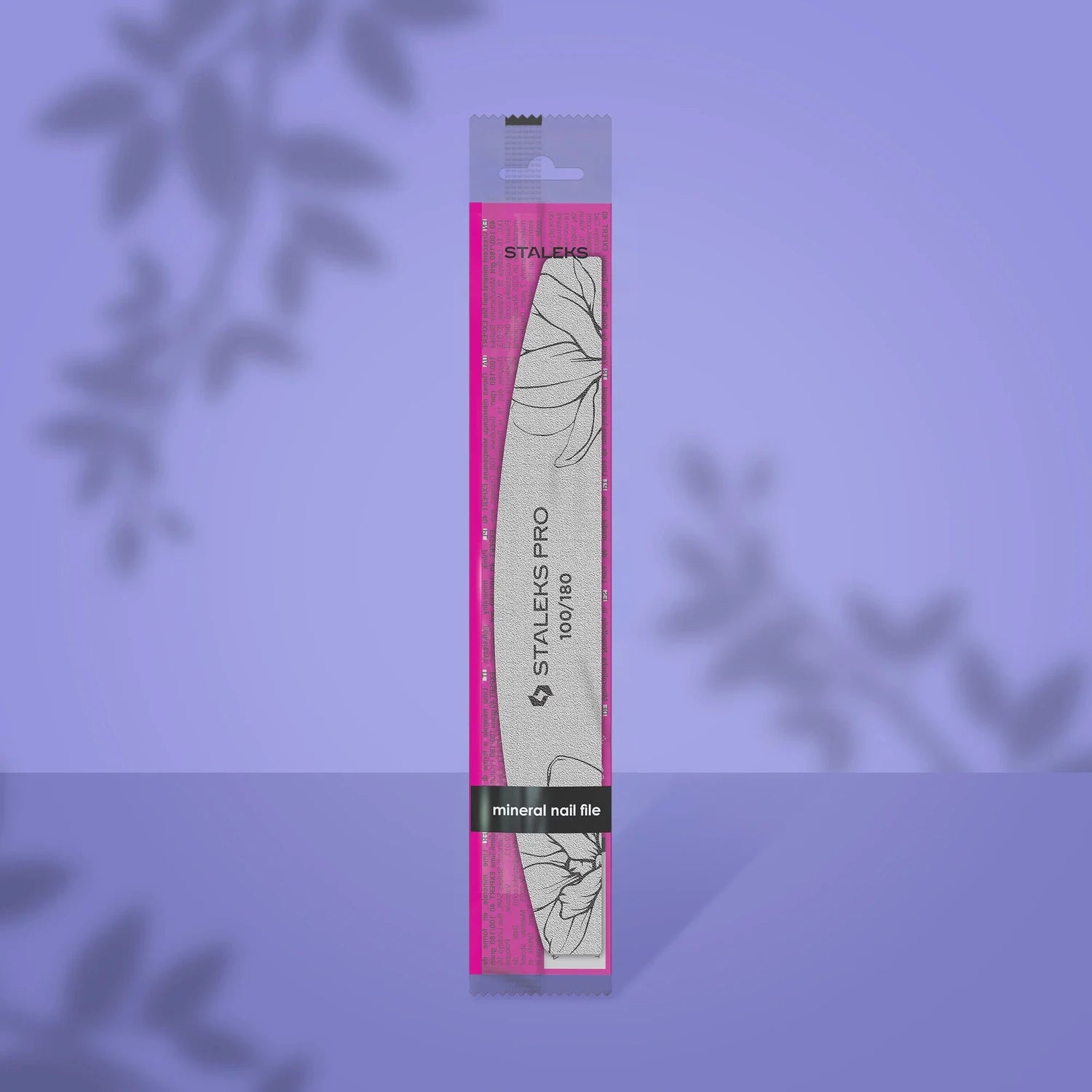 Staleks Pro mineral nail file 100/180 grit in pink floral packaging for manicure