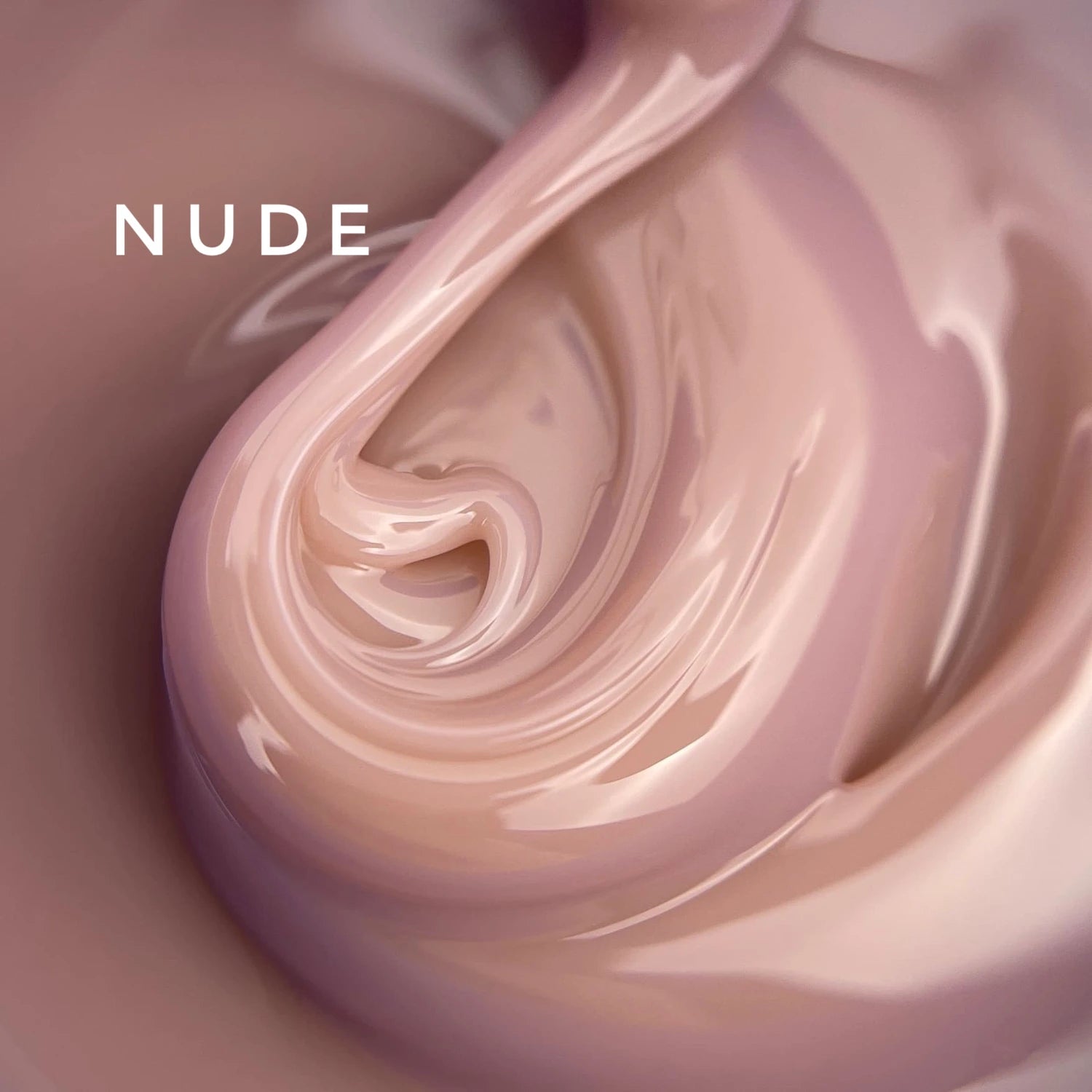 Close-up of nude gel nail polish with smooth, creamy texture for manicures.