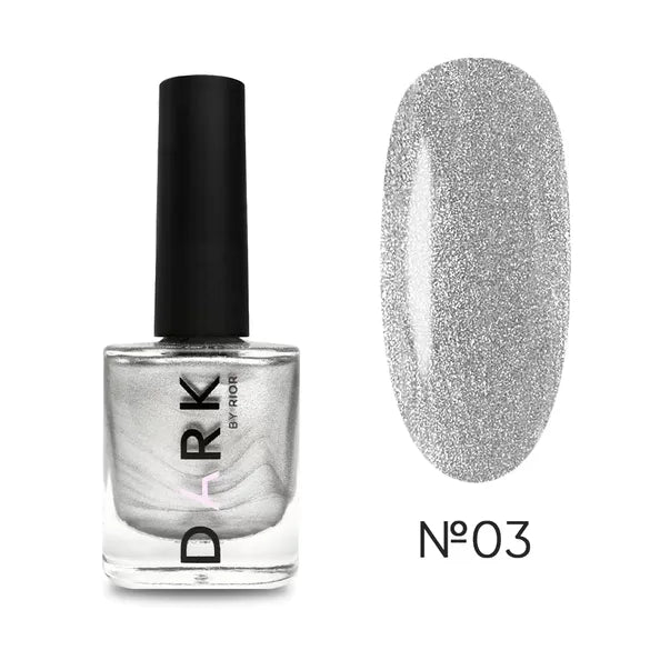Silver glitter gel polish bottle with swatch, labeled No03, professional nail product