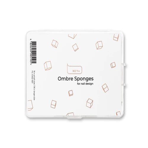 Ombre sponges box for nail design, white packaging with geometric accents.