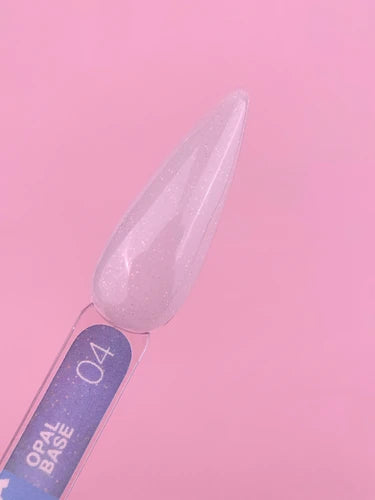 Opal base gel nail polish sample in shimmery pale pink on swatch stick