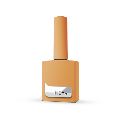Orange gel nail polish bottle with 'HEY' label, professional manicure supply