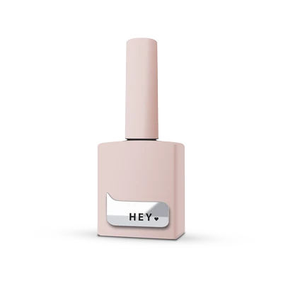 Peach nude gel nail polish bottle with silver label, UV manicure product on white background