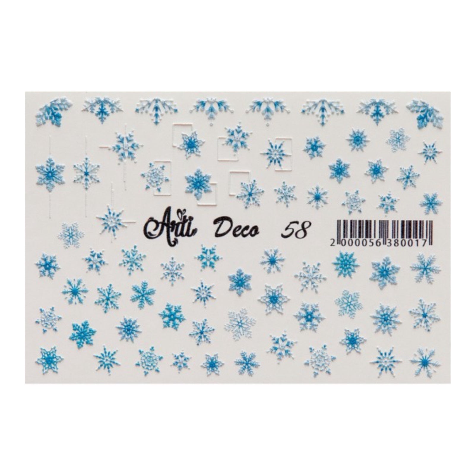 Blue snowflake nail art stickers sheet, assorted winter nail decals for manicure