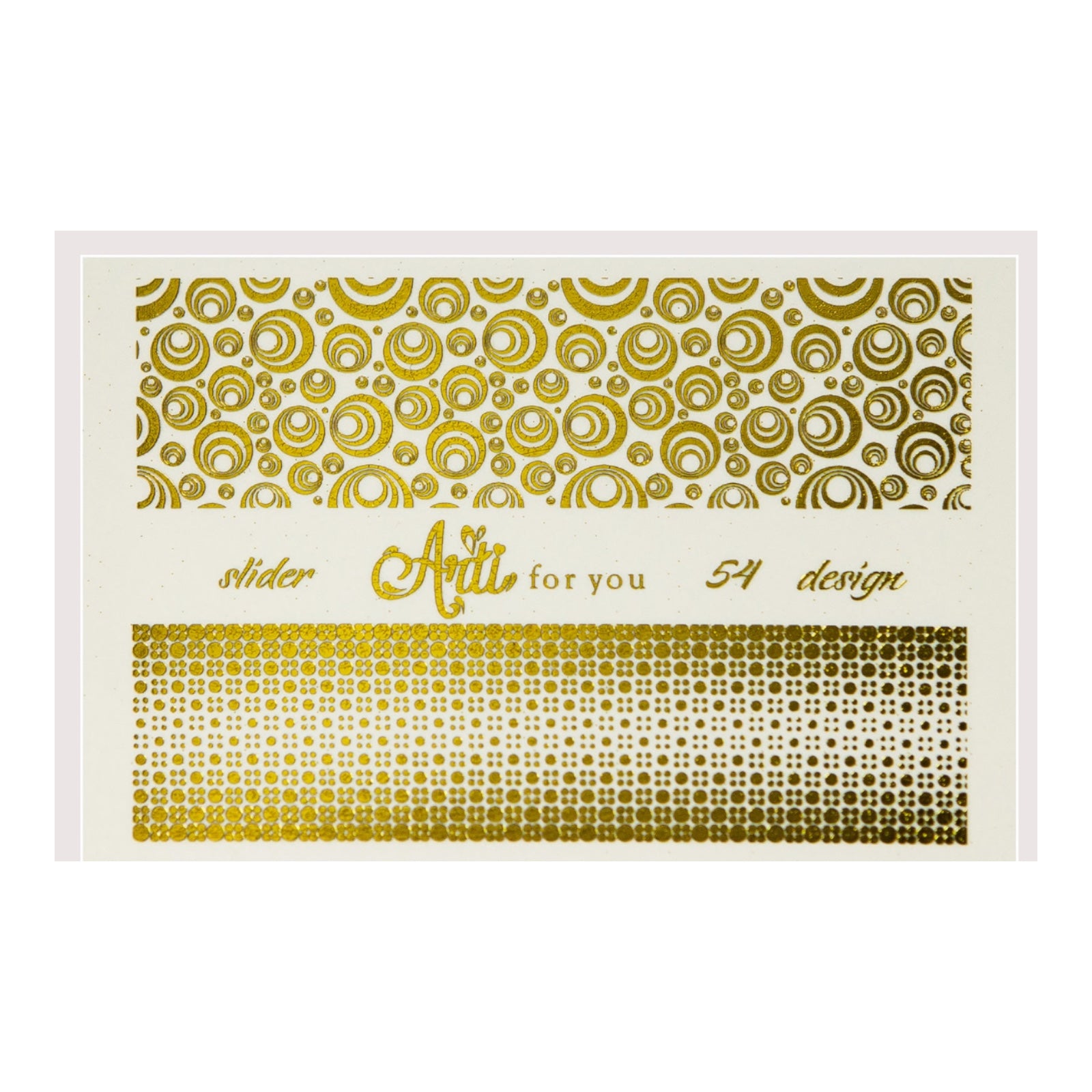 Gold metallic nail art stickers with circle and dot patterns for manicure decoration