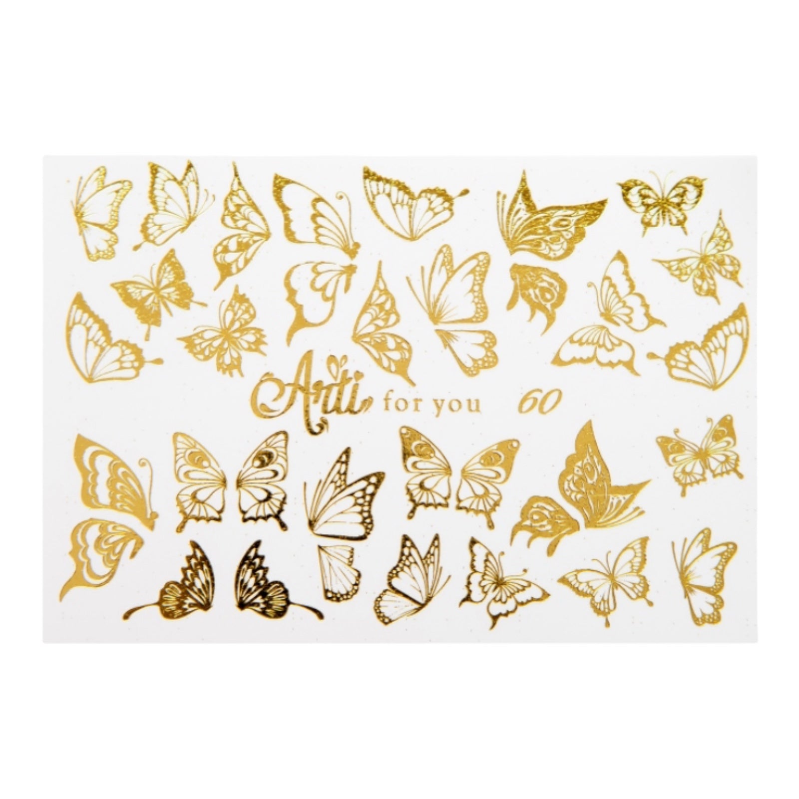 Gold butterfly nail art stickers sheet for manicure and pedicure decoration