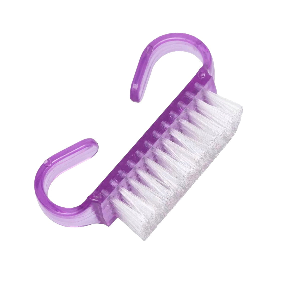 Purple manicure nail brush with clear bristles for nail cleaning and pedicure care