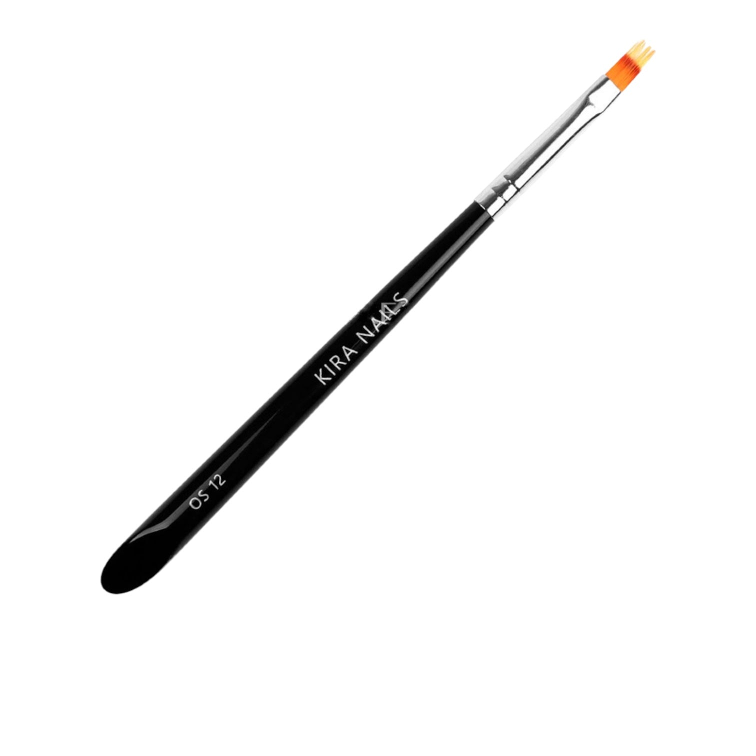 Nail art brush with black handle and orange bristles for manicure design