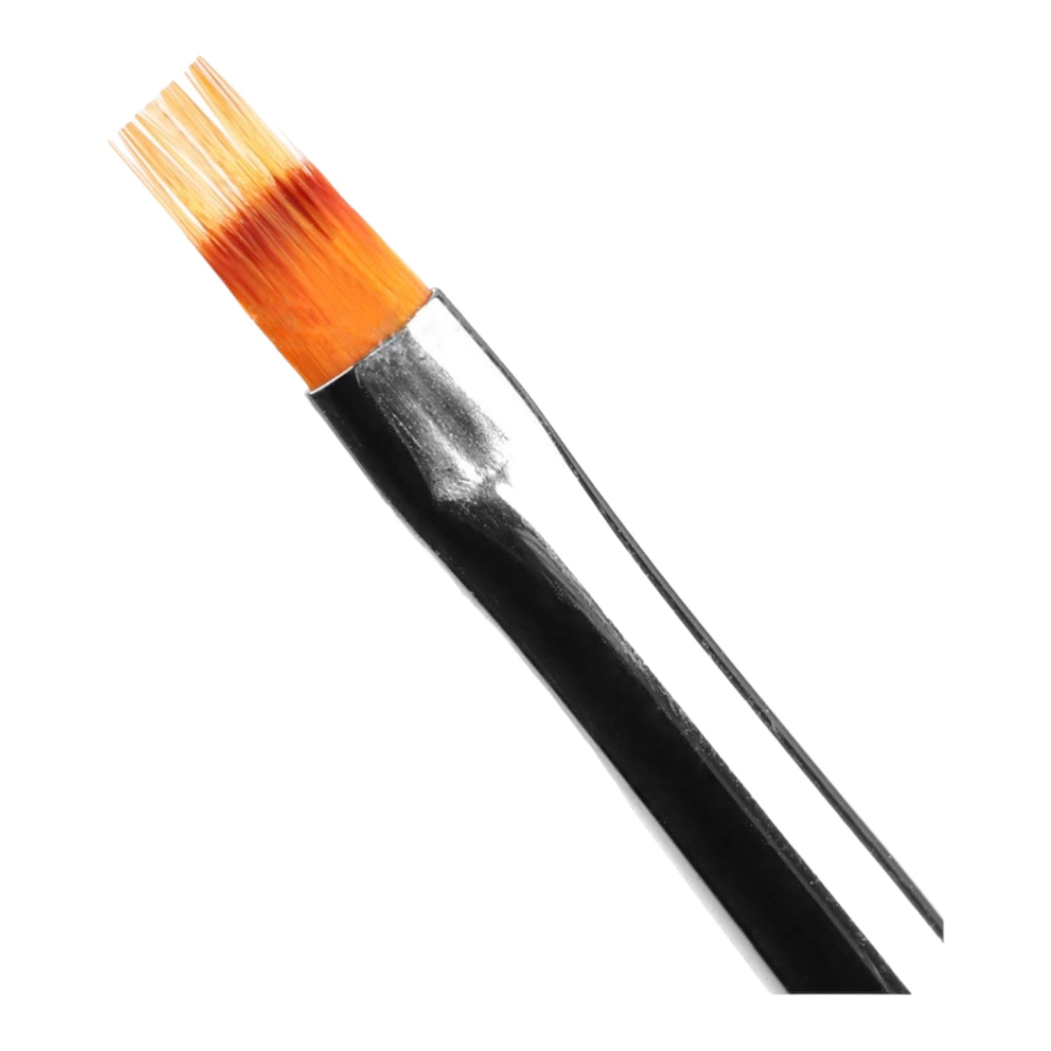 Flat nail art brush with black handle and gradient orange bristles for manicure