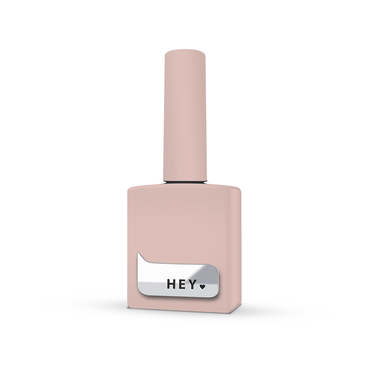 Matte nude pink nail polish bottle with label reading HEY, UV gel manicure product