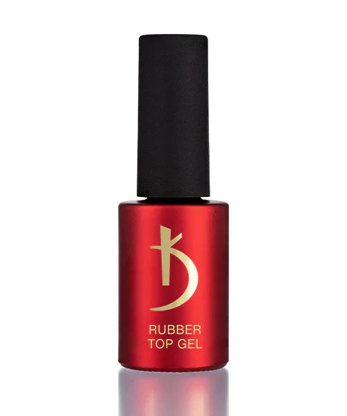 Red nail gel bottle with black cap on a white background