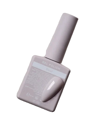 Light gray gel nail polish bottle with color sample for manicure and pedicure
