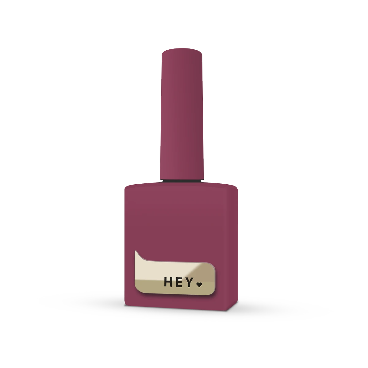 Dark pink gel nail polish bottle with gold label and heart, isolated on white background