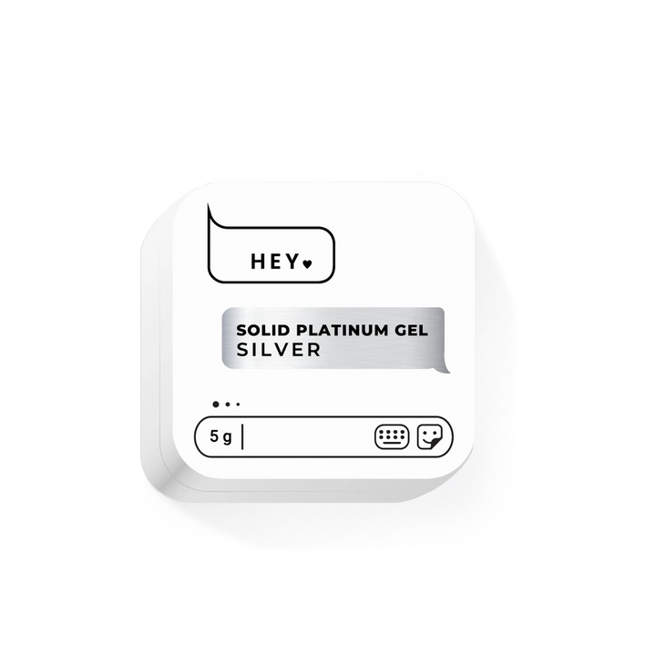 Solid platinum gel silver nail polish in a white 5g container for manicure