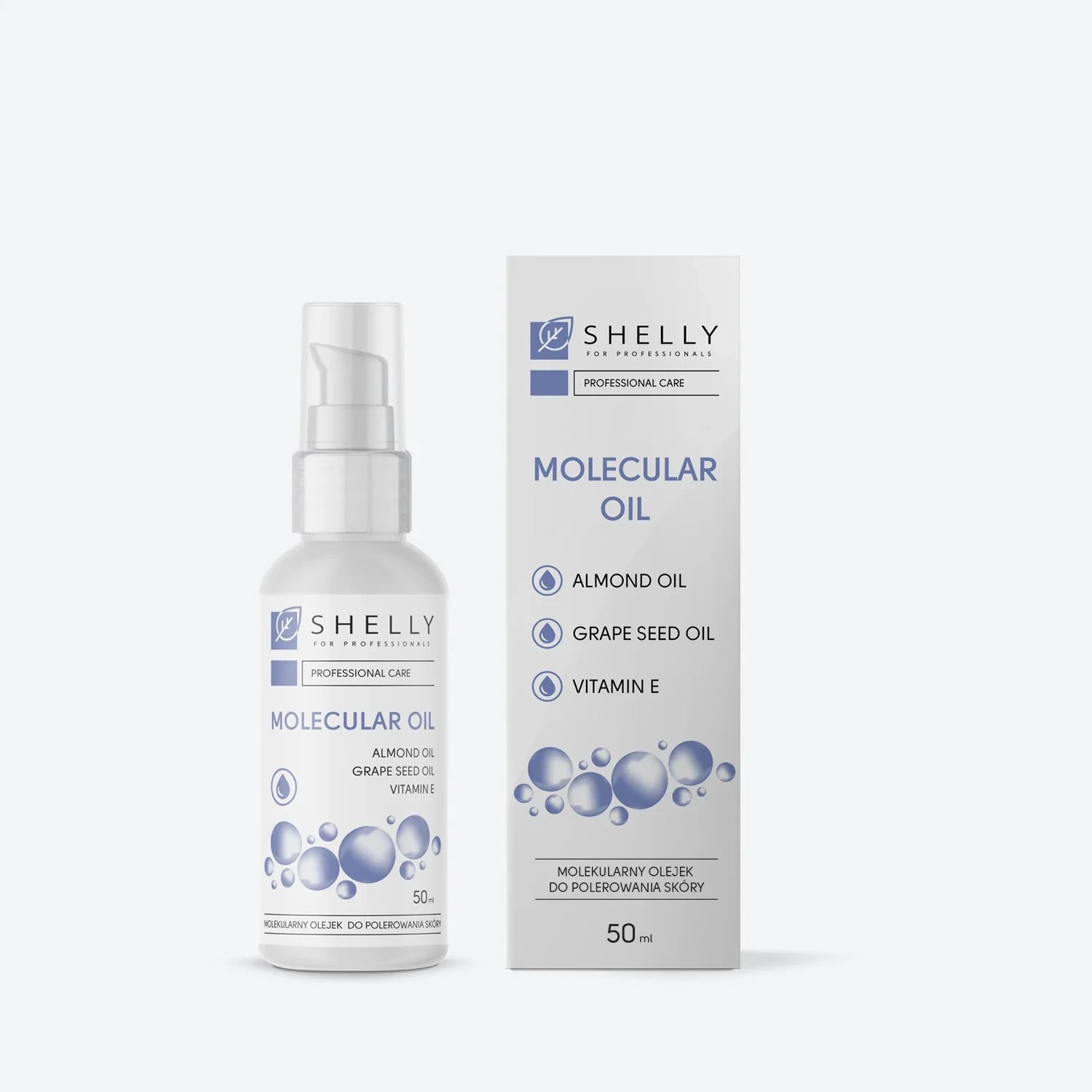 Molecular oil bottle and box with almond oil, grape seed oil, and vitamin E for skin care, 50ml