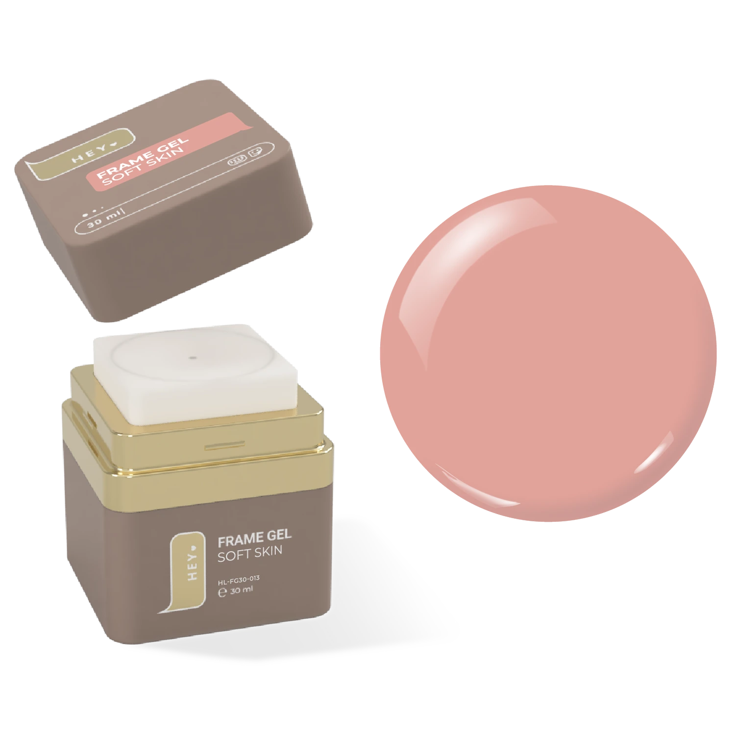 Soft Skin pink nail gel in a square container with gel color swatch, manicure product