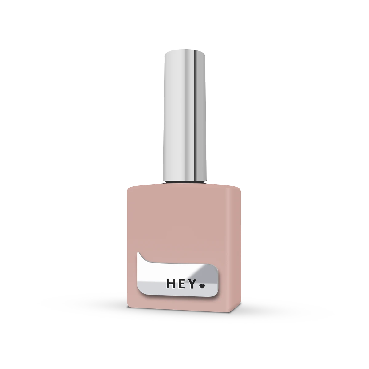 Nude pink gel nail polish bottle with silver label and metallic cap for manicure