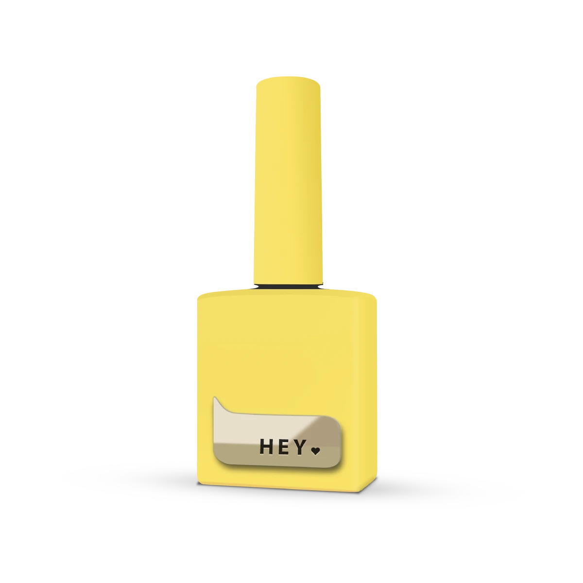 Yellow gel nail polish bottle with 'HEY' label, professional manicure accessory