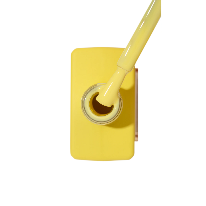 Yellow gel nail polish bottle with brush, vibrant manicure product