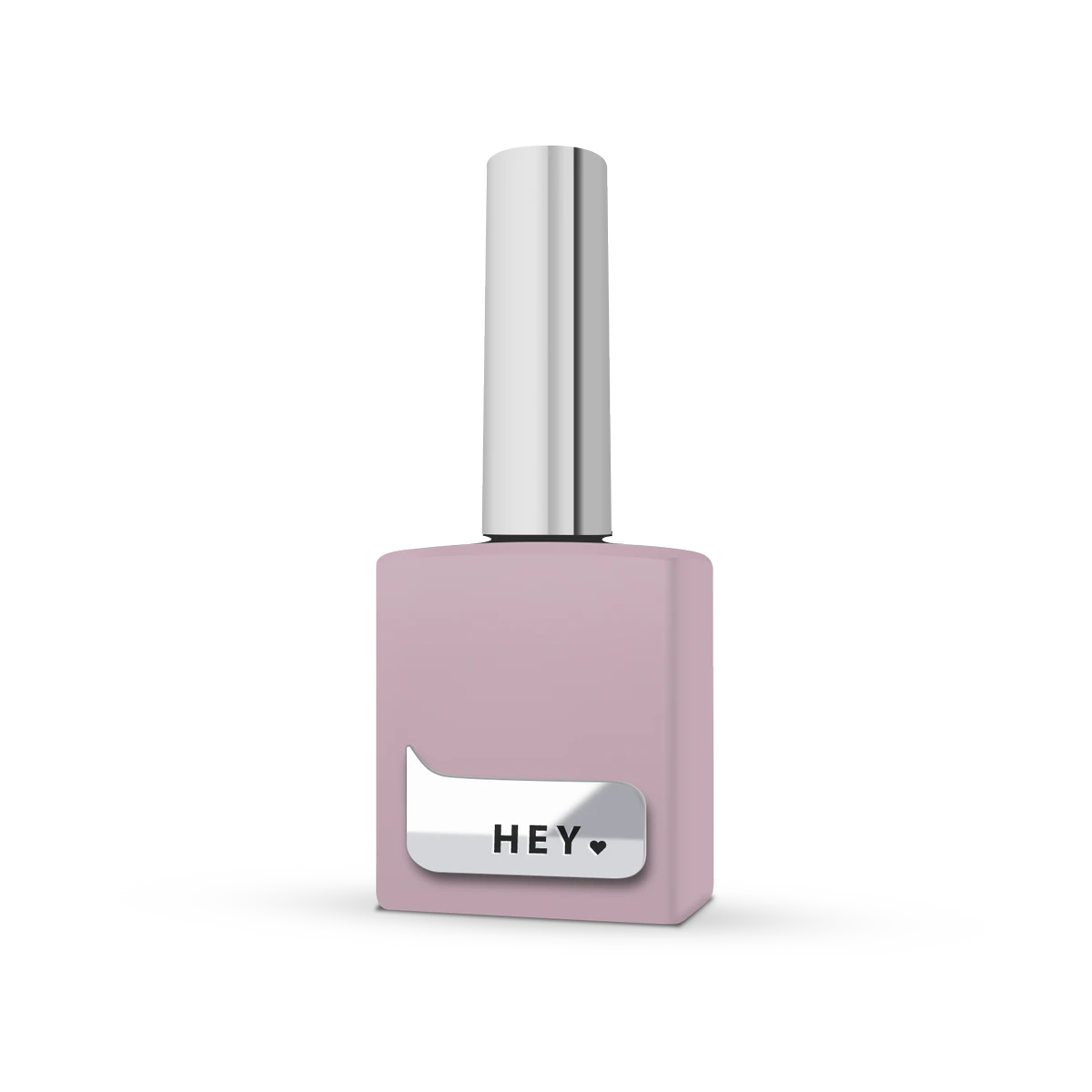 Pink gel nail polish bottle with silver cap and HEY label, manicure accessory
