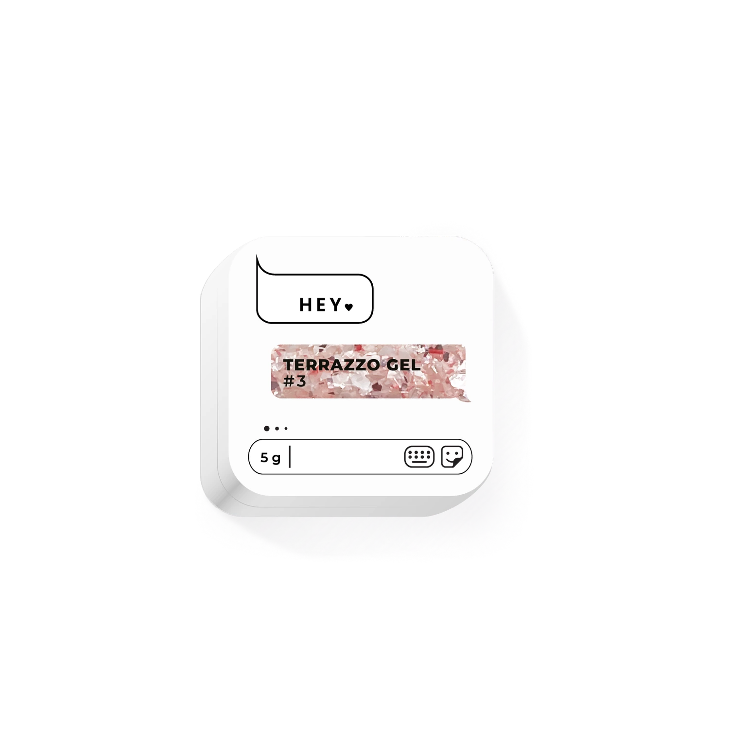 Terrazzo Gel #3 pink glitter nail gel in a white 5g container, manicure product