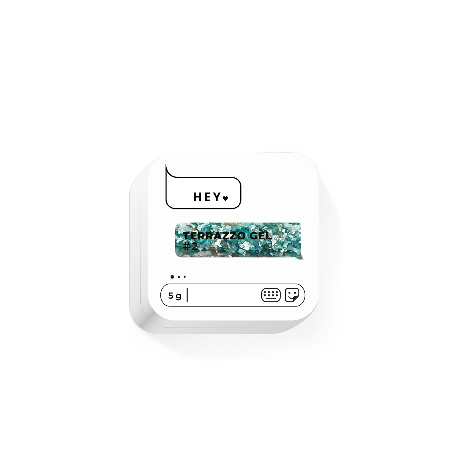 Terrazzo Gel #2, 5g, teal glitter nail gel in a white jar for manicure and nail art
