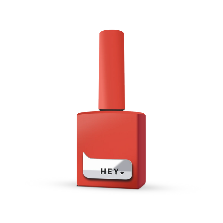 Red gel nail polish bottle with &