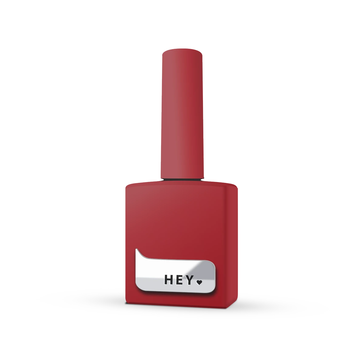 True red gel nail polish bottle with HEY label for manicure and pedicure