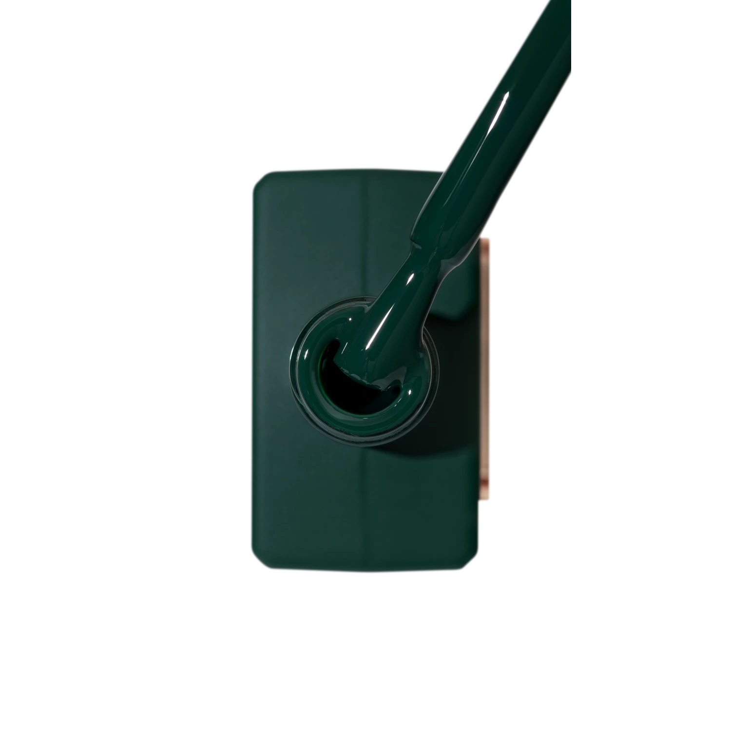 Dark green gel nail polish bottle with brush applicator, professional manicure product