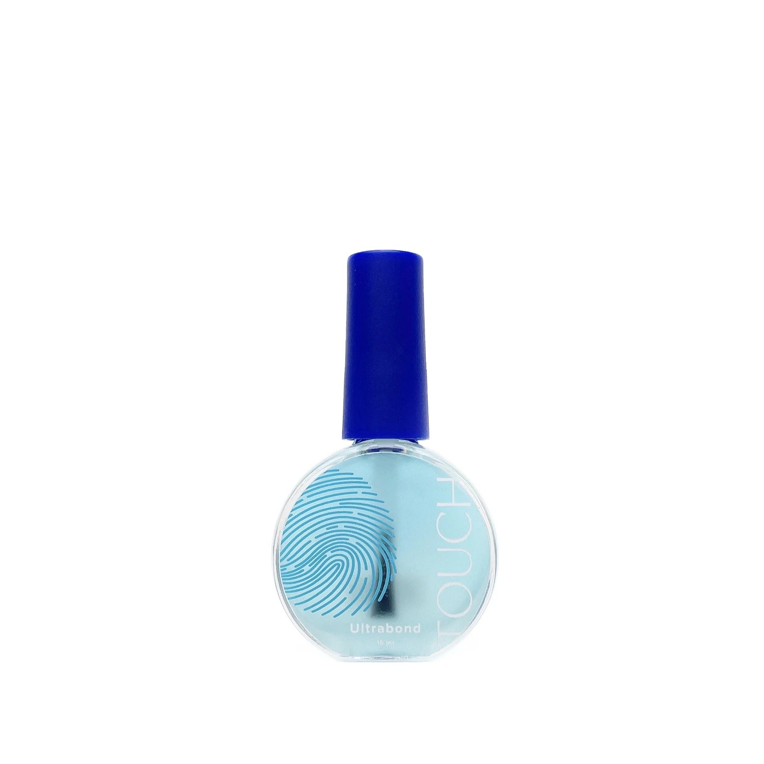 Ultrabond nail primer bottle with blue cap and fingerprint design for manicure prep
