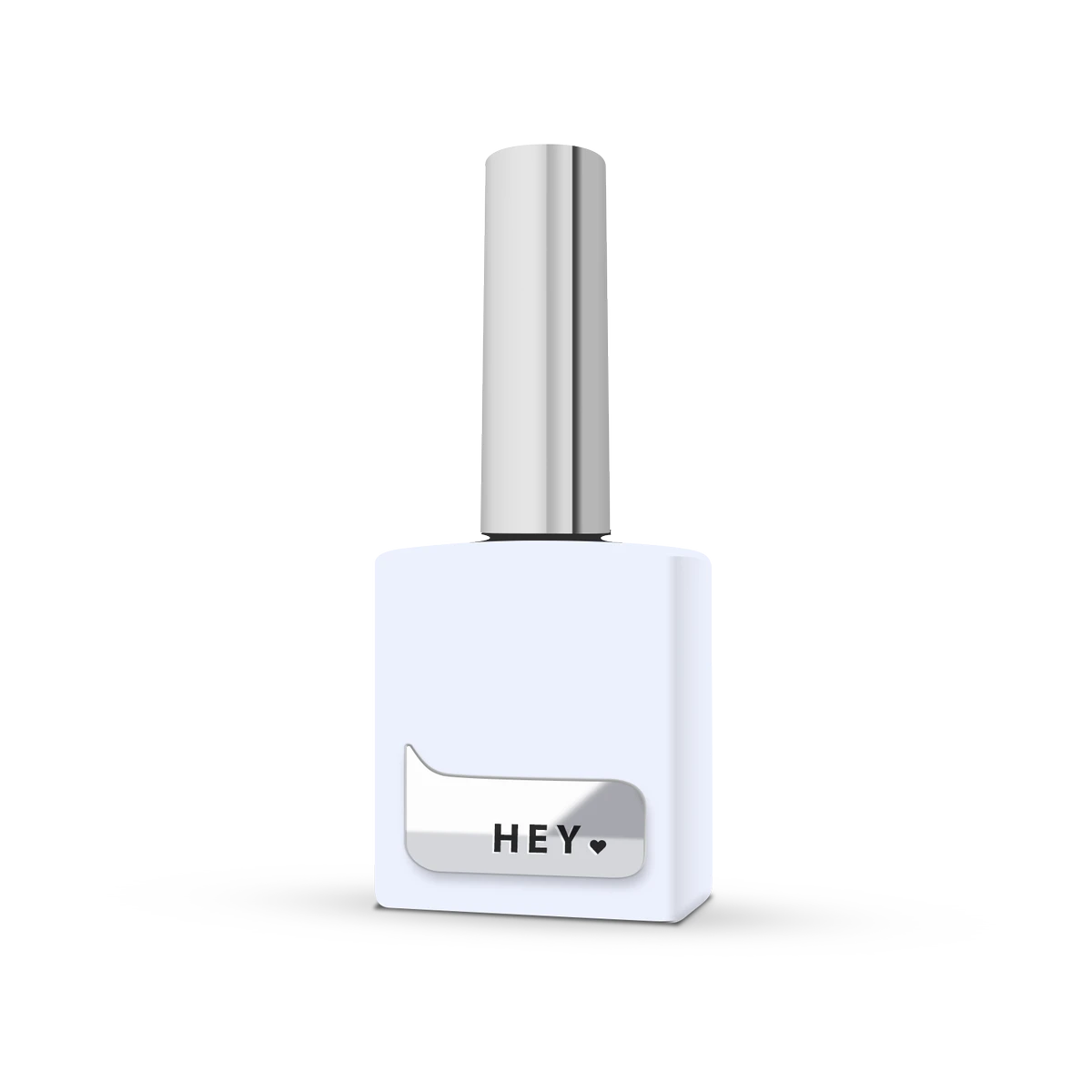 White gel nail polish bottle with metallic cap and HEY label for manicure