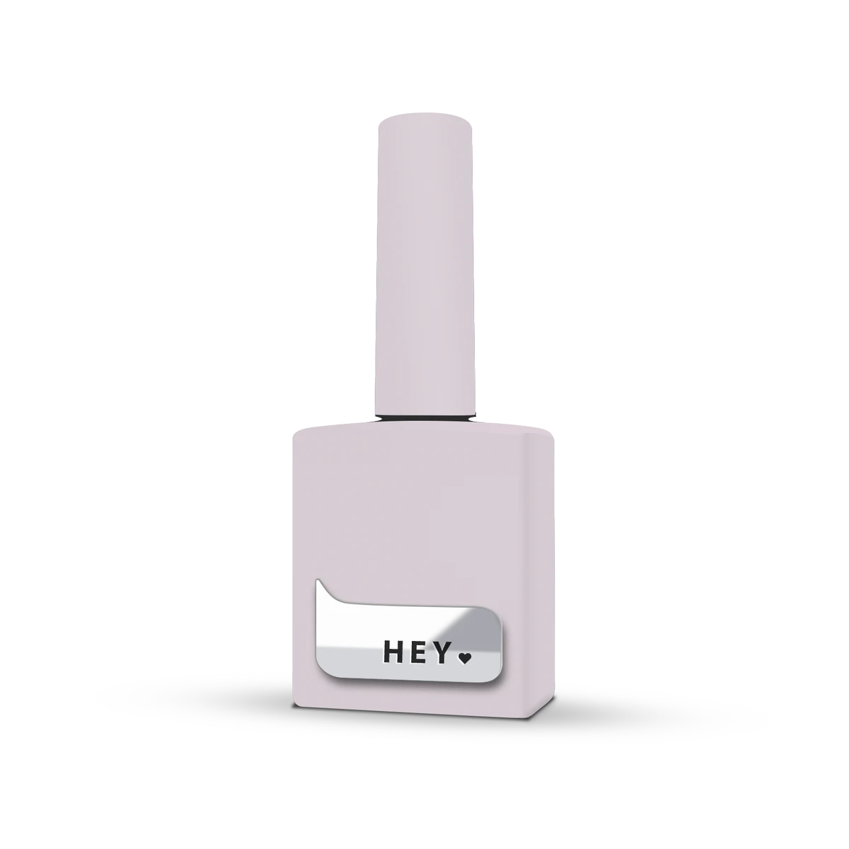 Light pink nail polish bottle with silver label and HEY text, manicure product