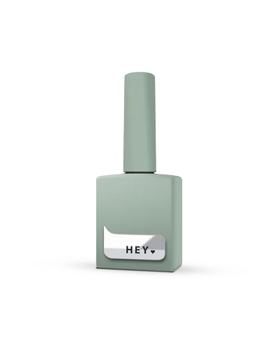 Light green gel nail polish bottle with HEY label, manicure and pedicure accessory
