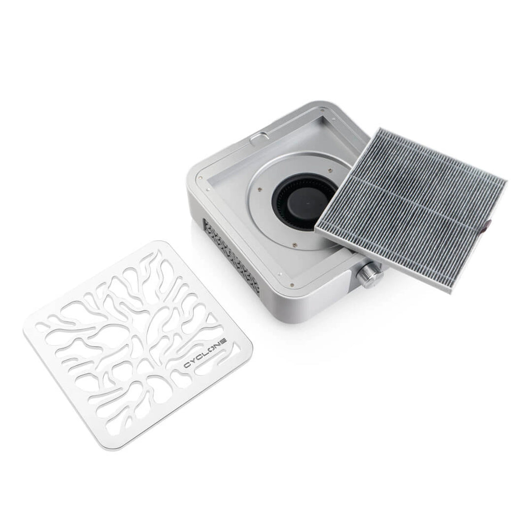 BUCOS Porelszívó CYCLONE X3 SILVER aktívszenes HEPA szűrővel 72W manikűrhöz és pedikűrhöz