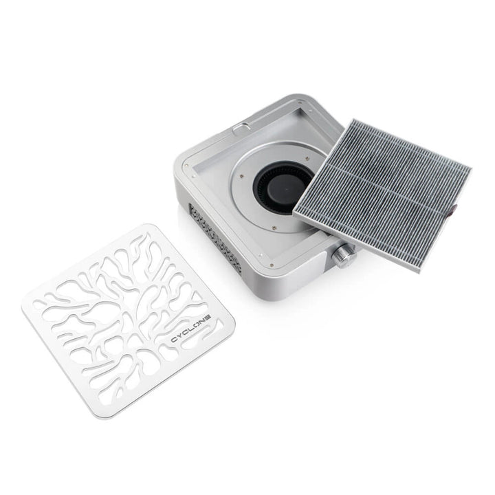 BUCOS Porelszívó CYCLONE X3 SILVER aktívszenes HEPA szűrővel 72W manikűrhöz és pedikűrhöz