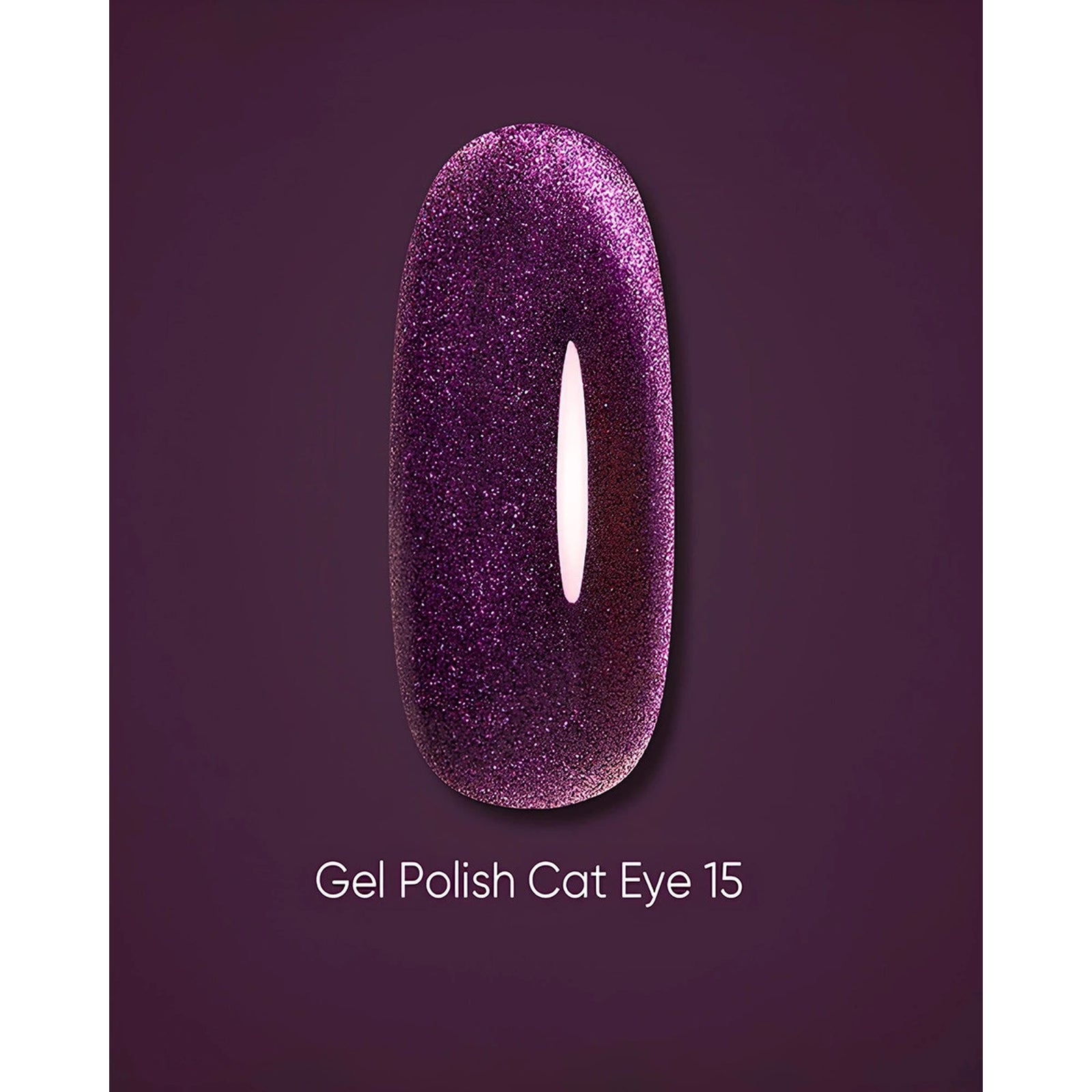 Purple glitter cat eye gel polish swatch with magnetic shimmer, Gel Polish Cat Eye 15.
