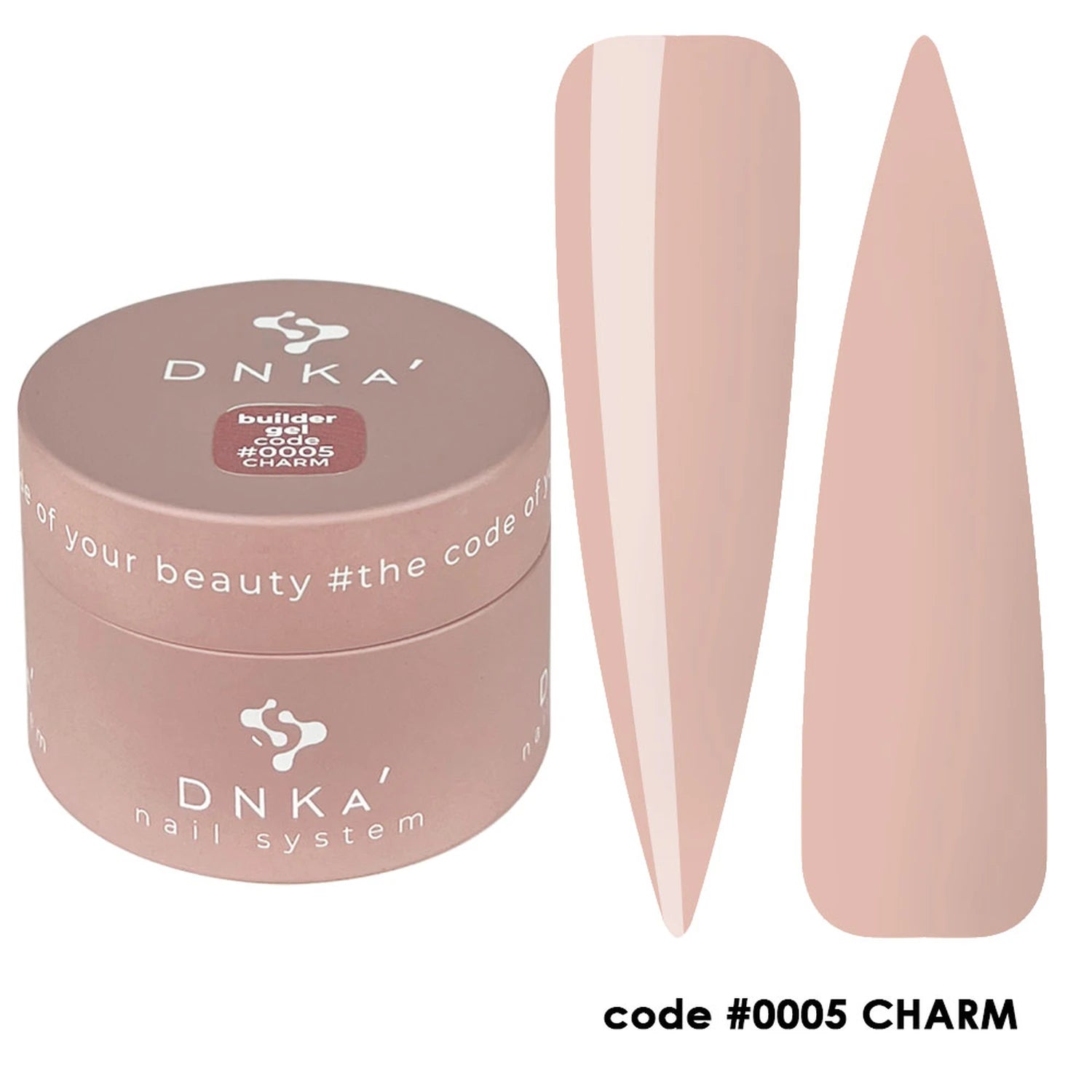 DNKA builder gel code 0005 CHARM with nude pink color sample for nails