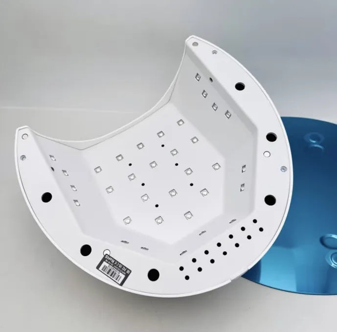LED UV nail lamp interior for gel nail polish curing, white plastic shell with blue cover