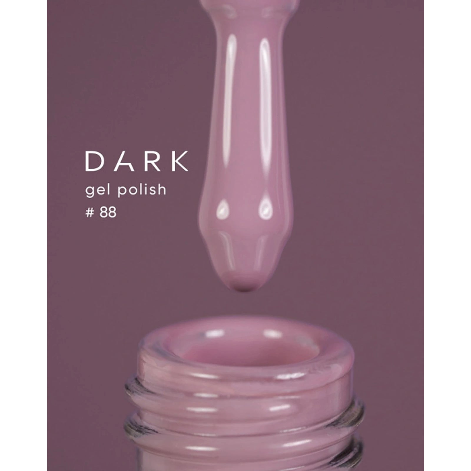 Mauve pink gel nail polish bottle and brush, labeled Dark gel polish #88.