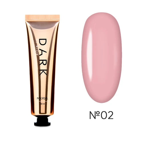 Pink poly gel nail polish No. 02 with gold tube, manicure product display