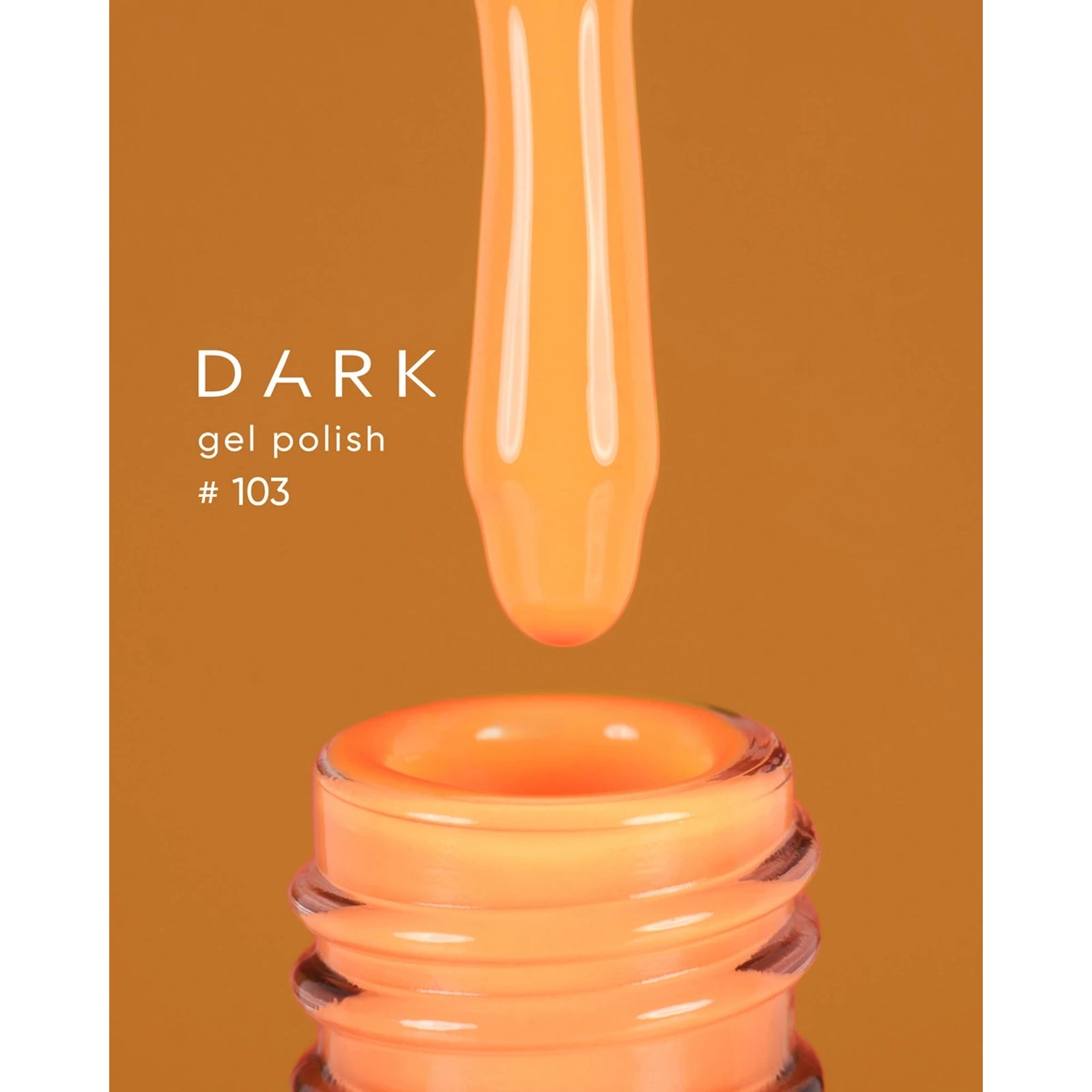 Orange gel nail polish bottle with brush, labeled dark gel polish #103