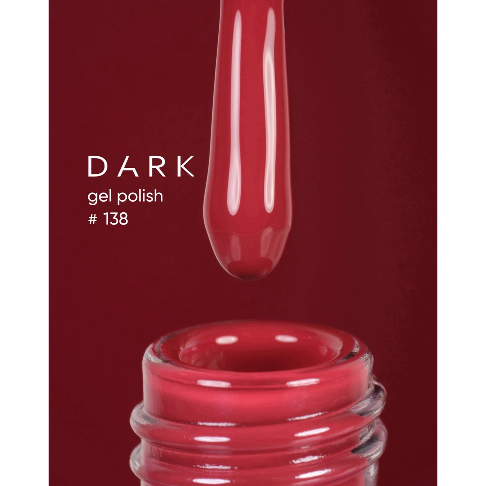 Dark red gel nail polish bottle with brush, shade 138, professional manicure product