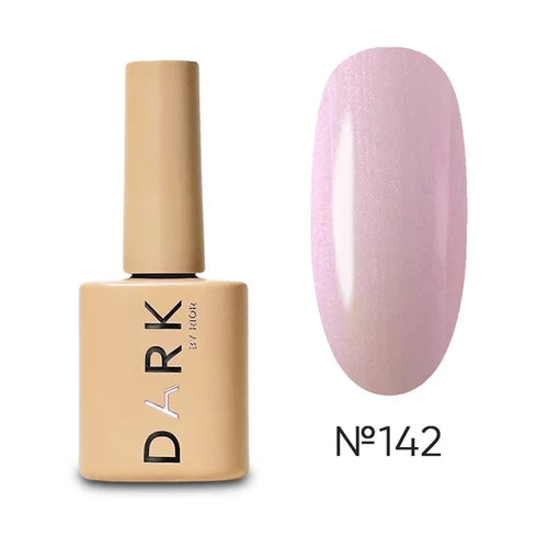Light pink gel nail polish bottle and matching glossy swatch, labeled No. 142