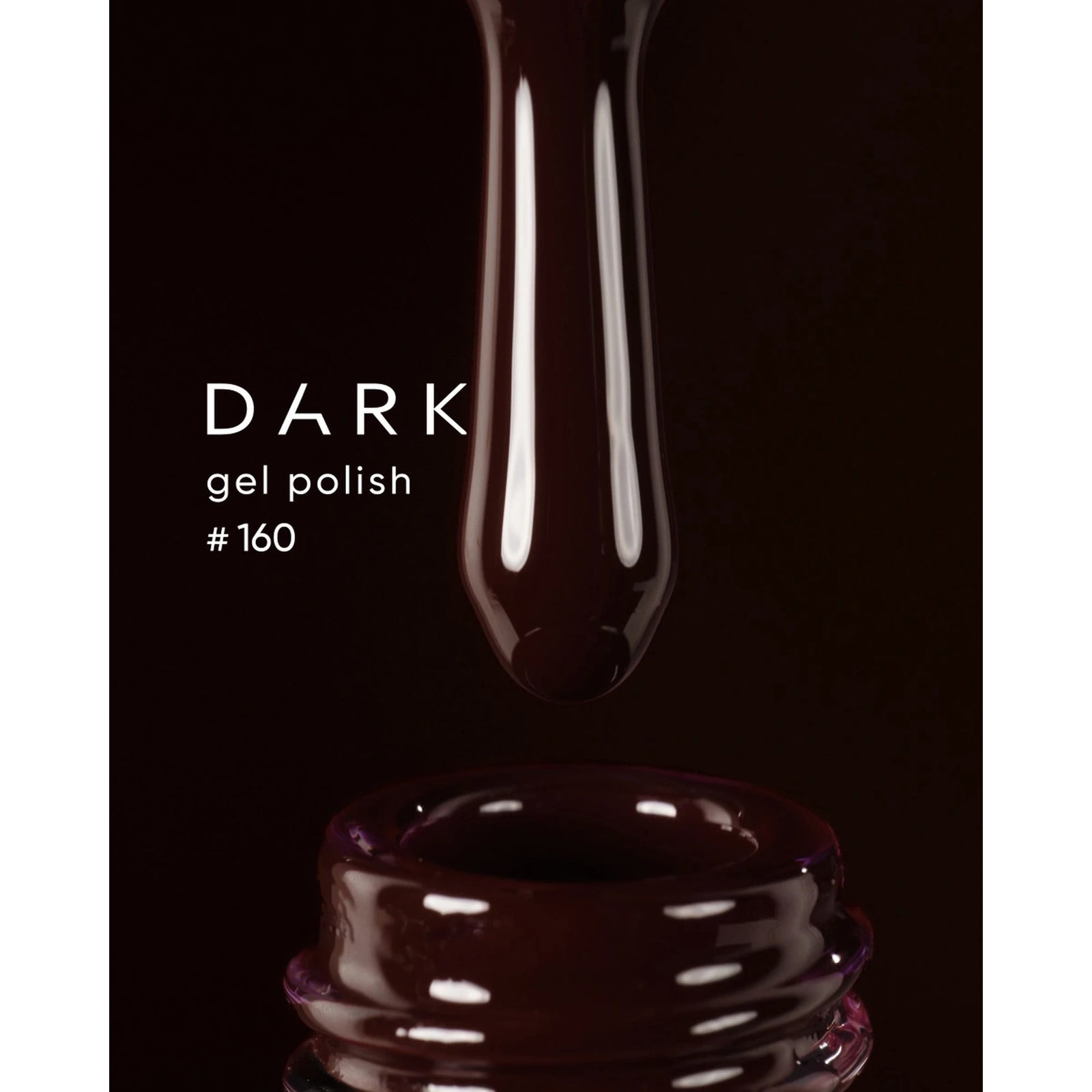 Dark gel polish #160 dripping from brush into bottle, deep black-brown manicure nail gel